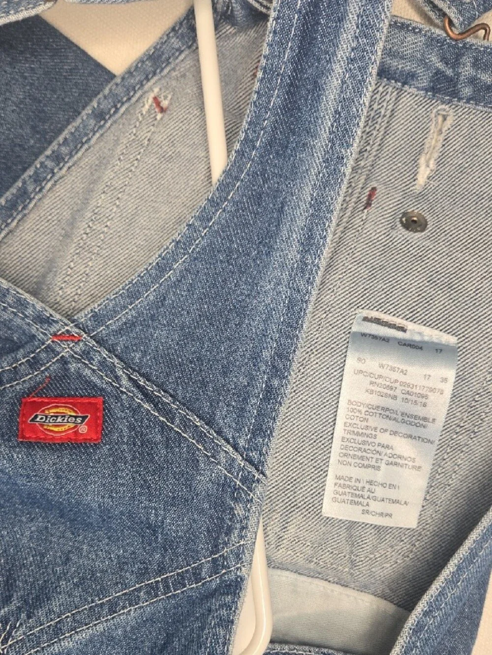 Dickies Light Blue Denim Bib Overalls with Red Logo Patch